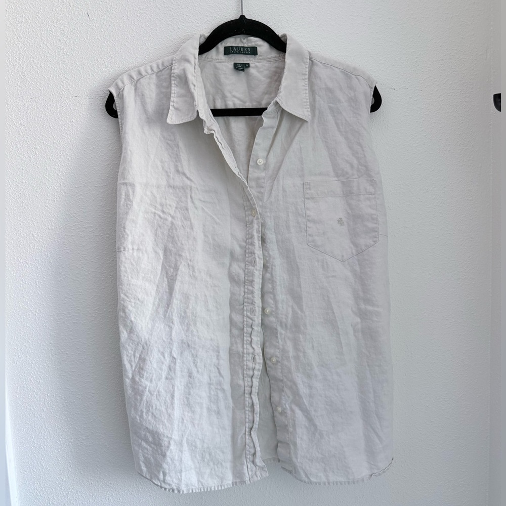 Ralph Lauren 100% Linen Sleeveless Button-Up – 3X - Breezy Casual Beach Layer